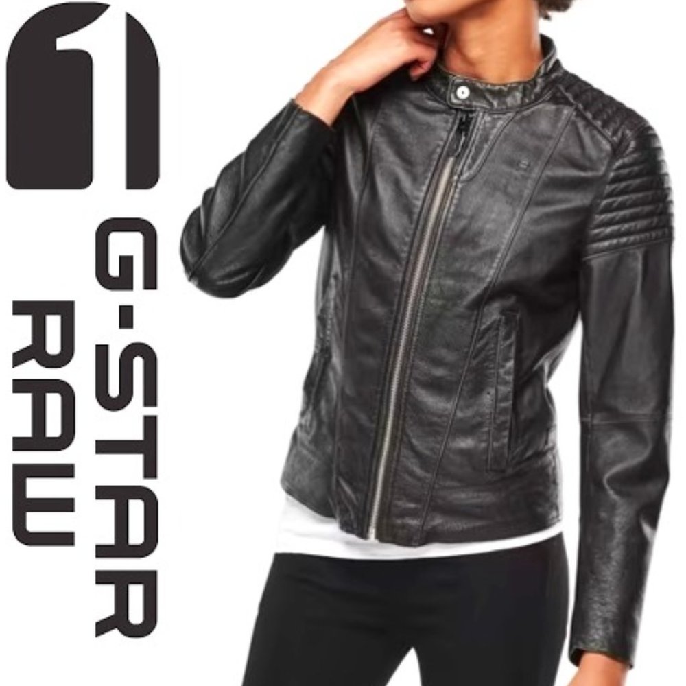G Star Raw Aviator Black Leather Jacket